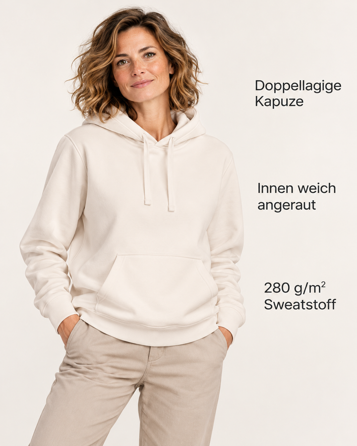 Sitztgut Damen-Hoodie mit Kängurutasche – Vintage White – Produktvorteile