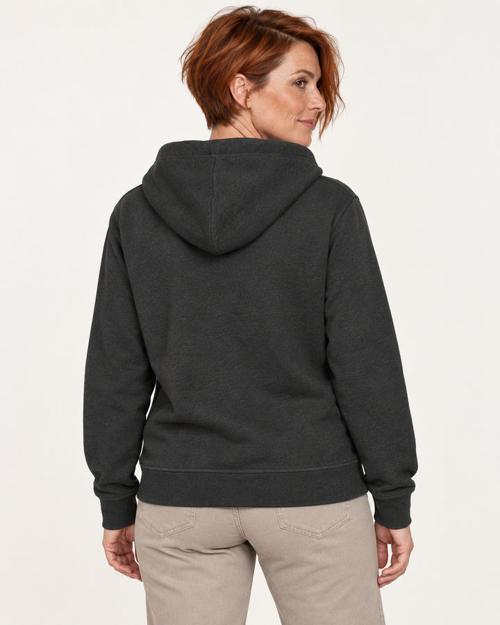 Sitztgut Damen-Hoodie mit Kängurutasche – Dark Heather Grey – Rückenansicht