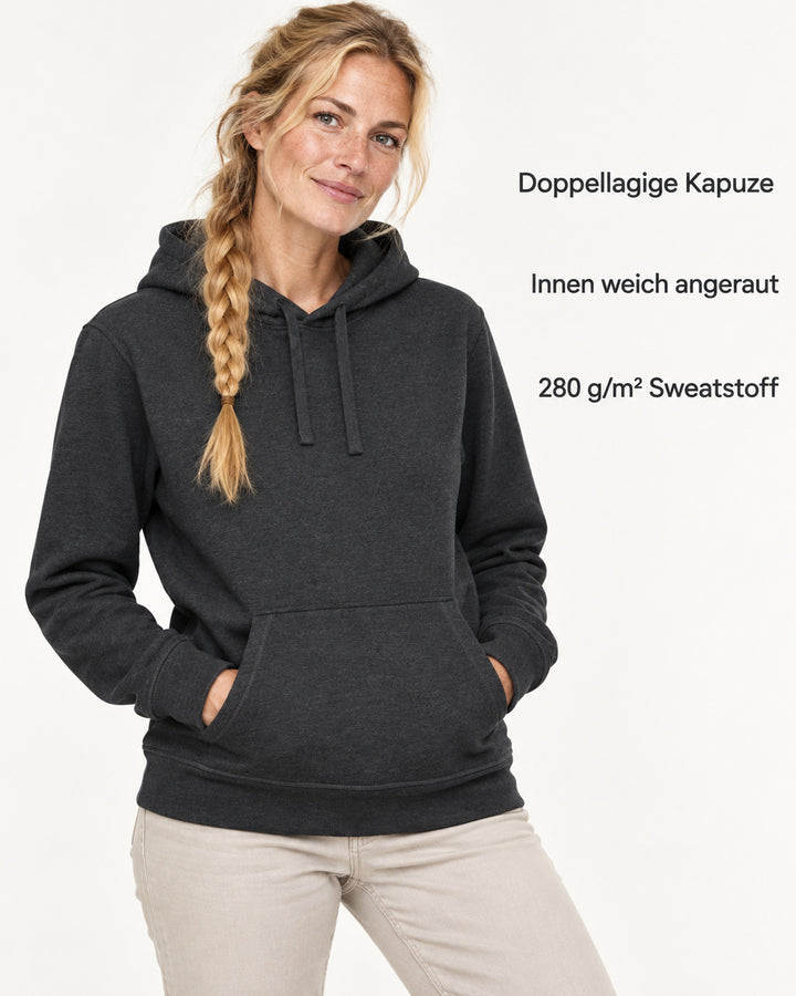 Sitztgut Damen-Hoodie mit Kängurutasche – Dark Heather Grey – Produktvorteile