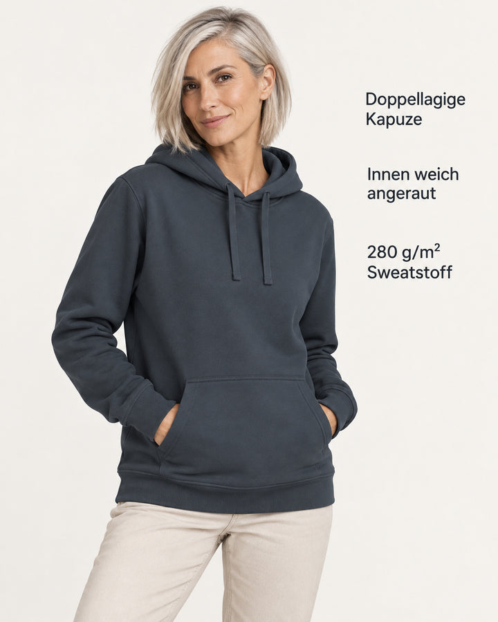 Sitztgut Damen-Hoodie mit Kängurutasche – India Ink Grey – Produktvorteile