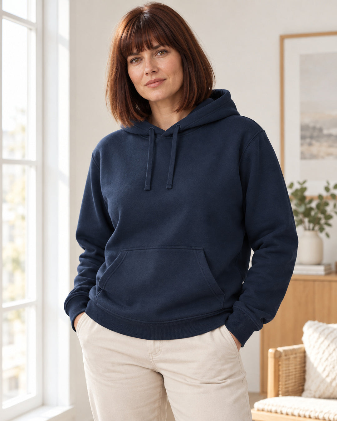 Sitztgut Damen-Hoodie mit Kängurutasche – Marineblau – Lifestyle 2