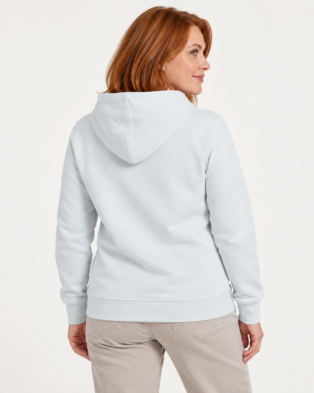 Sitztgut Damen-Hoodie mit Kängurutasche – Blue Ice – Rückenansicht
