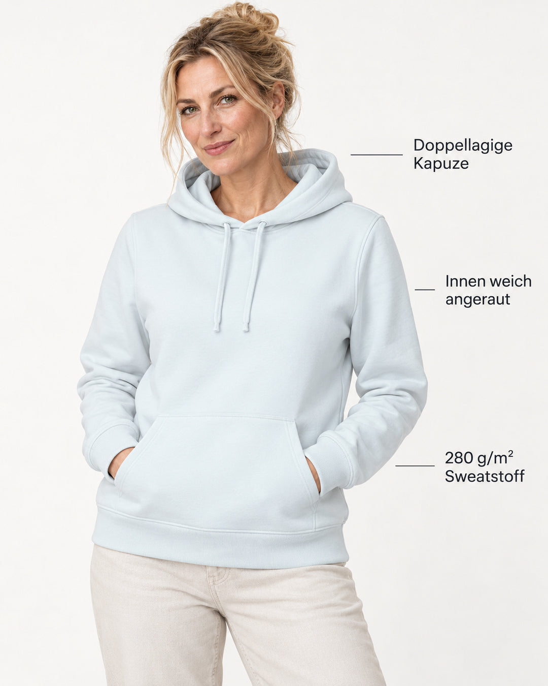 Sitztgut Damen-Hoodie mit Kängurutasche – Blue Ice – Produktvorteile