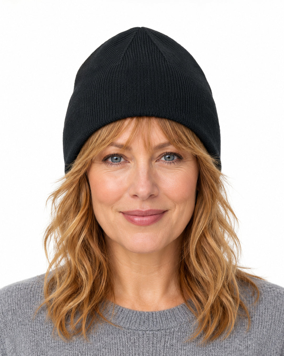 Sitztgut Damen-Beanie aus Baumwolle mit Fleecefutter – Schwarz – Vorderansicht