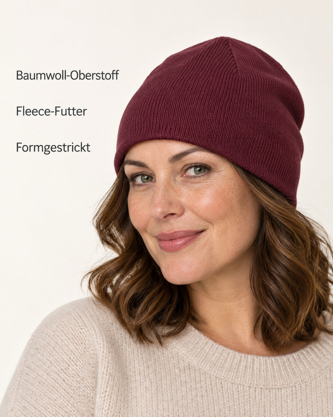 Sitztgut Damen-Beanie aus Baumwolle mit Fleecefutter – Pflaume – Produktvorteile