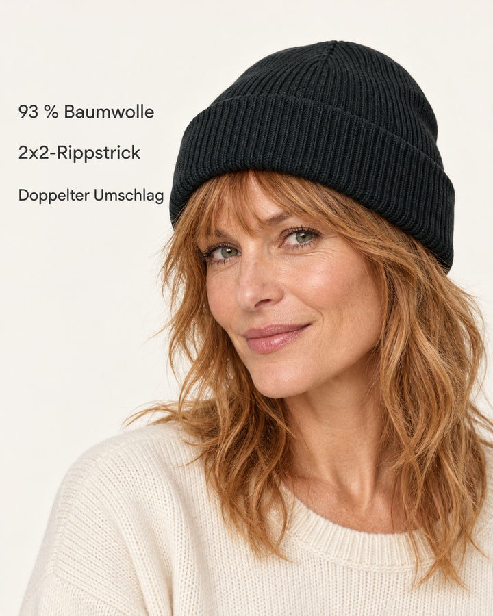 Sitztgut Damen-Rippstrick-Beanie mit Umschlag – Schwarz – Produktvorteile