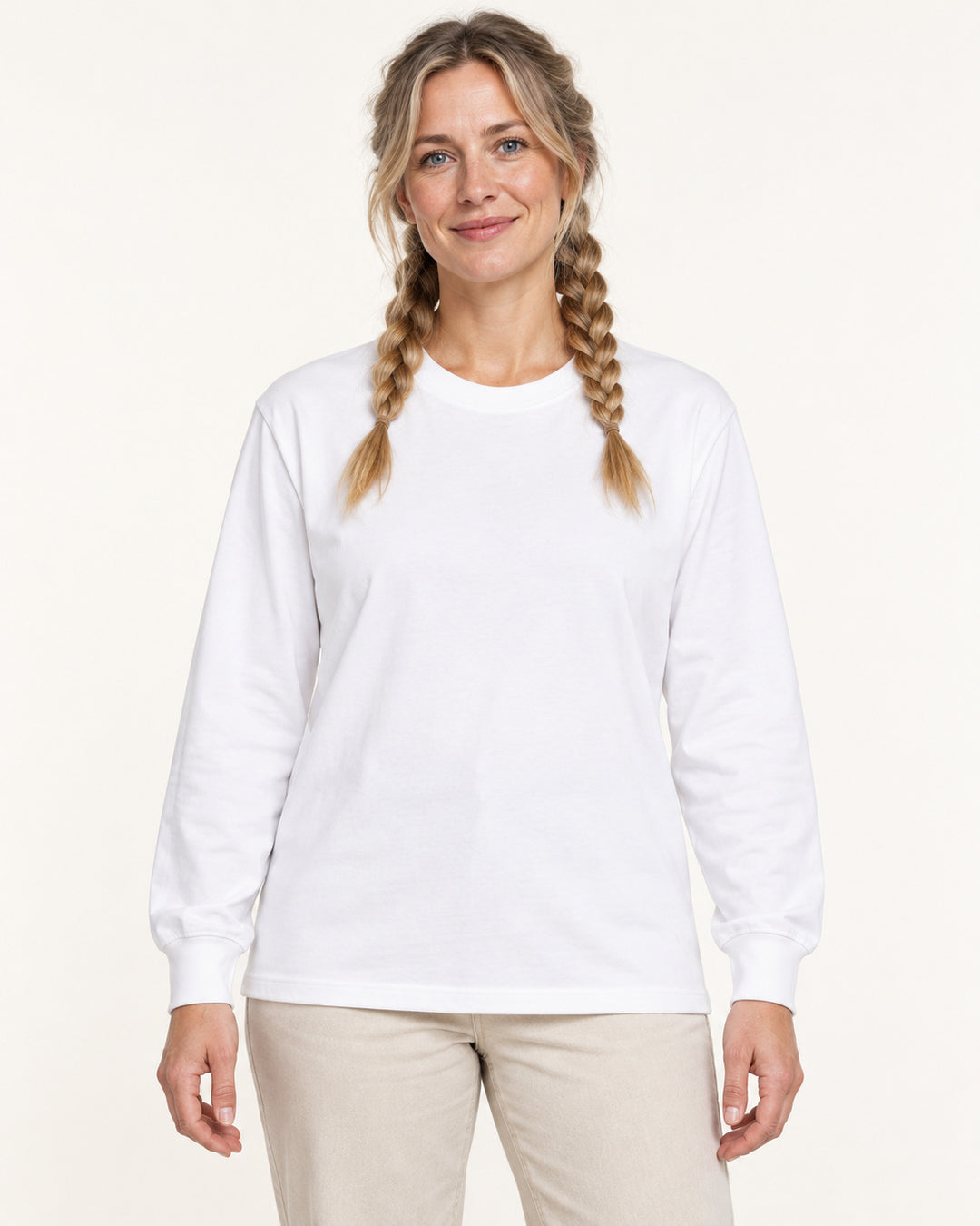 Sitztgut Damen-Langarmshirt aus Baumwolle, 240 g/m² – Weiß – Vorderansicht