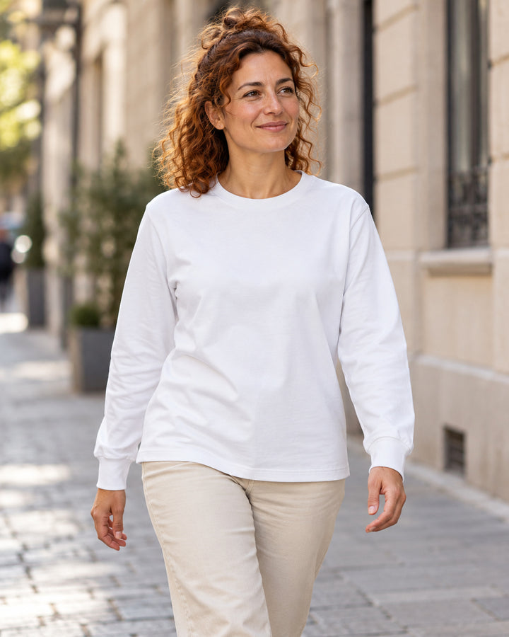 Sitztgut Damen-Langarmshirt aus Baumwolle, 240 g/m² – Weiß – Lifestyle 1