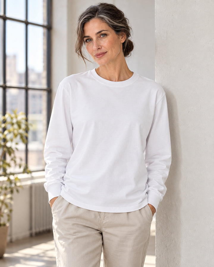 Sitztgut Damen-Langarmshirt aus Baumwolle, 240 g/m² – Weiß – Lifestyle 2