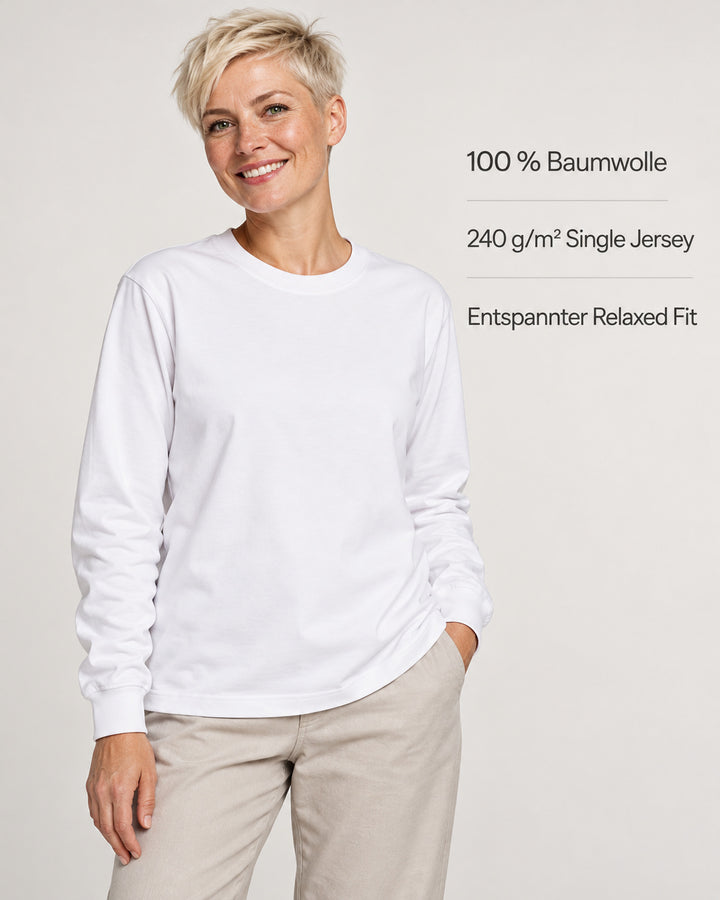 Sitztgut Damen-Langarmshirt aus Baumwolle, 240 g/m² – Weiß – Produktvorteile