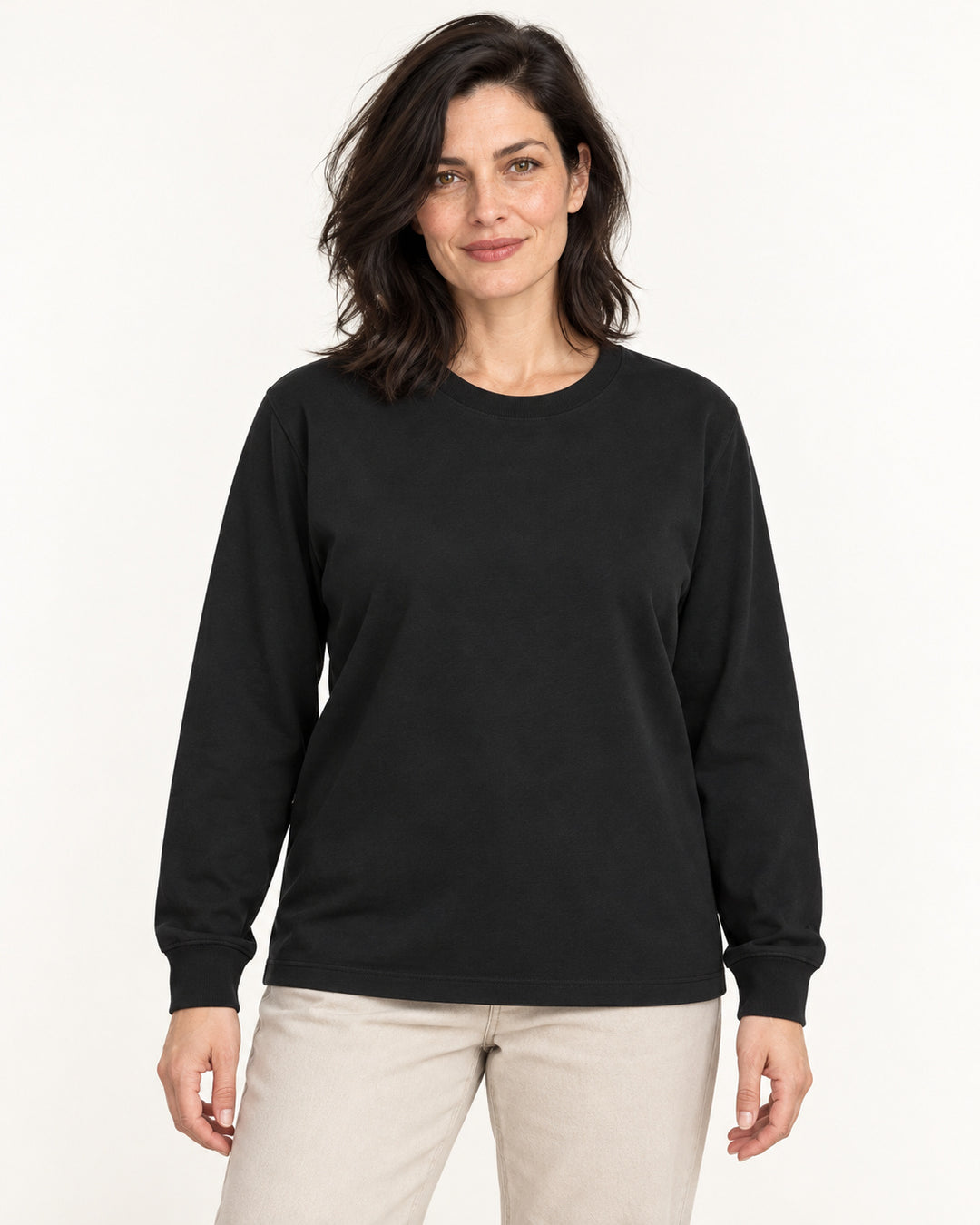 Sitztgut Damen-Langarmshirt aus Baumwolle, 240 g/m² – Schwarz – Vorderansicht