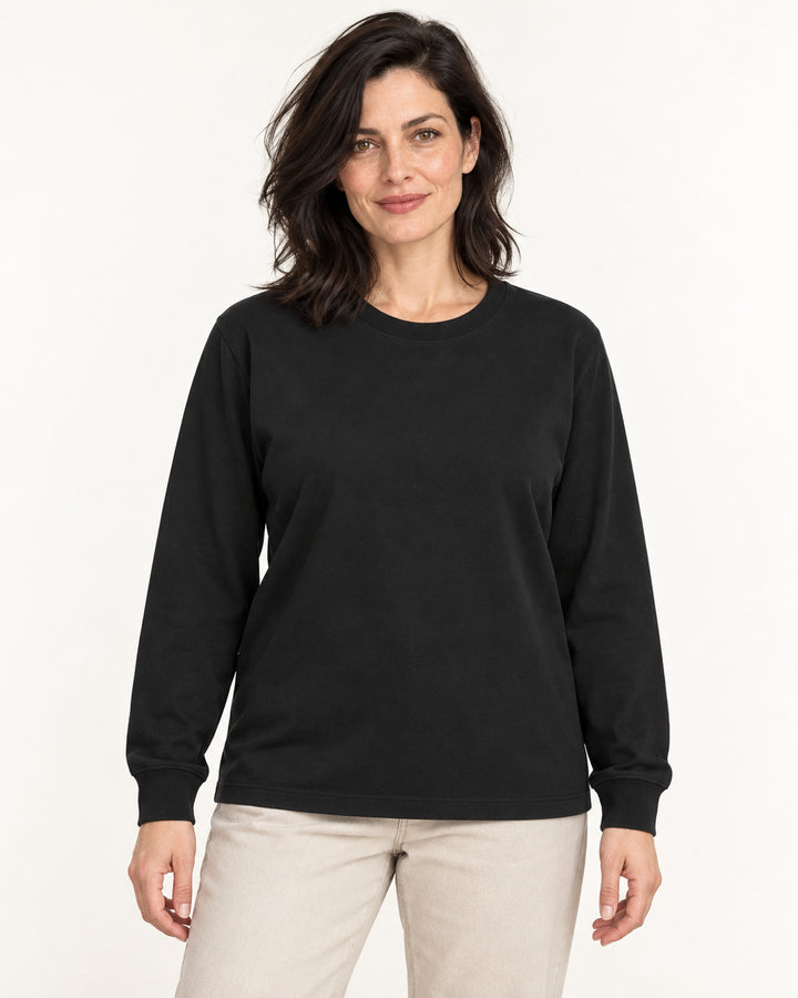 Sitztgut Damen-Langarmshirt aus Baumwolle, 240 g/m² – Schwarz – Vorderansicht