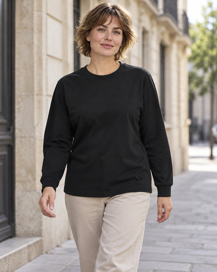 Sitztgut Damen-Langarmshirt aus Baumwolle, 240 g/m² – Schwarz – Lifestyle 1