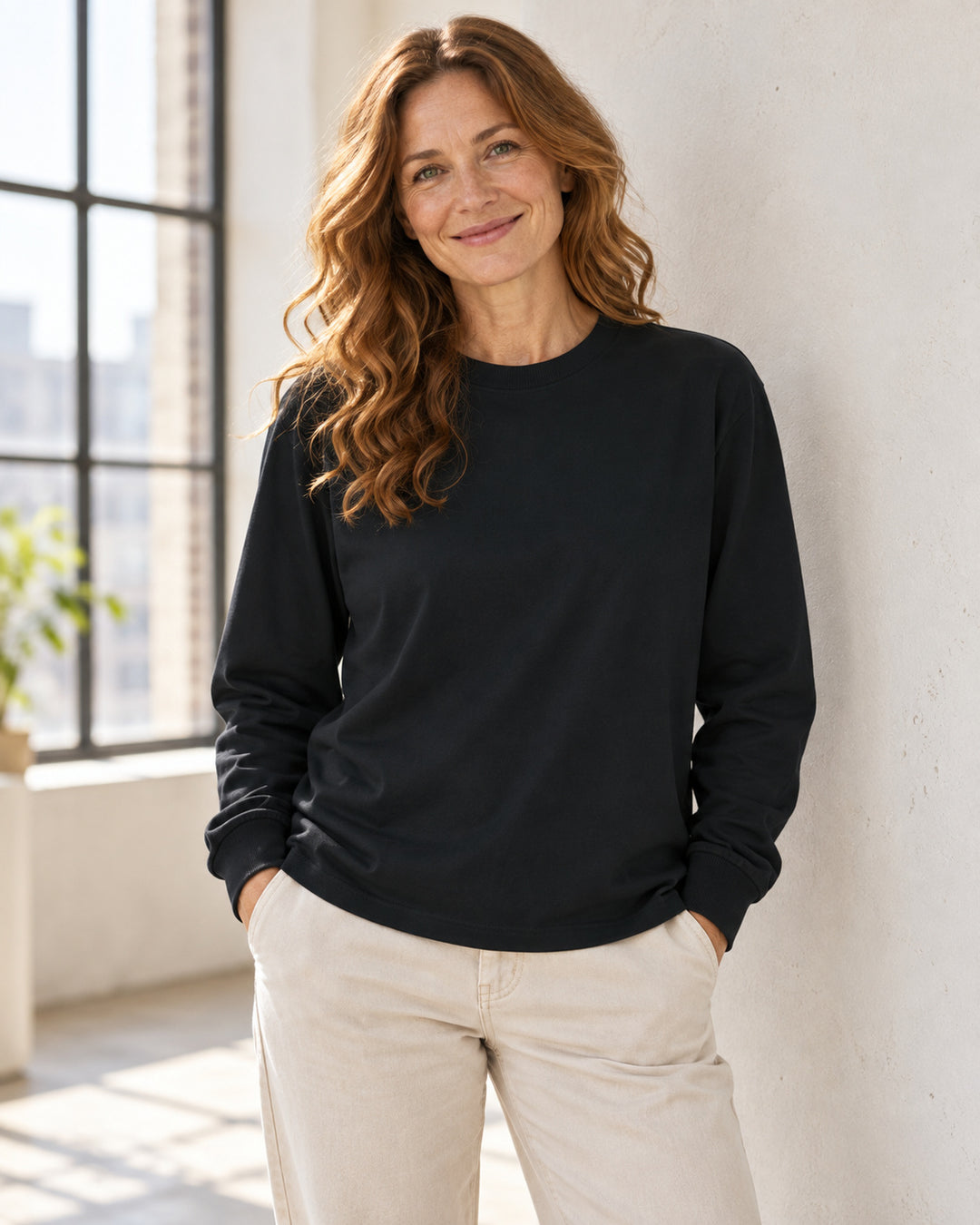 Sitztgut Damen-Langarmshirt aus Baumwolle, 240 g/m² – Schwarz – Lifestyle 2