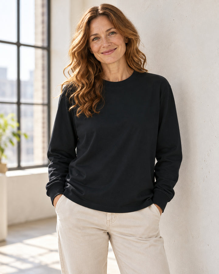 Sitztgut Damen-Langarmshirt aus Baumwolle, 240 g/m² – Schwarz – Lifestyle 2