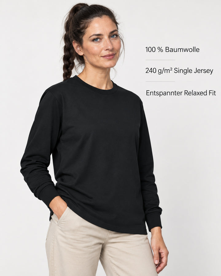 Sitztgut Damen-Langarmshirt aus Baumwolle, 240 g/m² – Schwarz – Produktvorteile