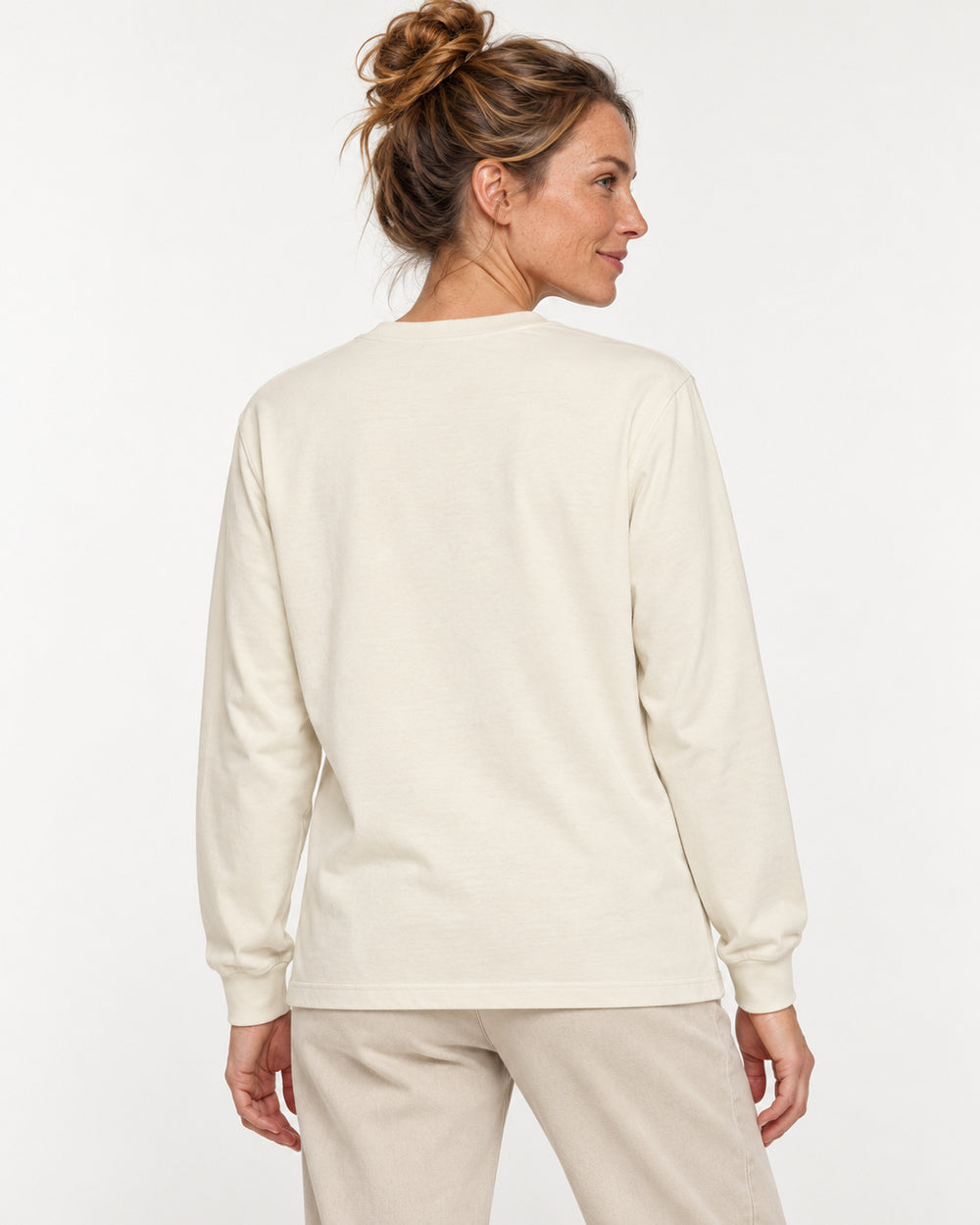 Sitztgut Damen-Langarmshirt aus Baumwolle, 240 g/m² – Natur – Rückenansicht