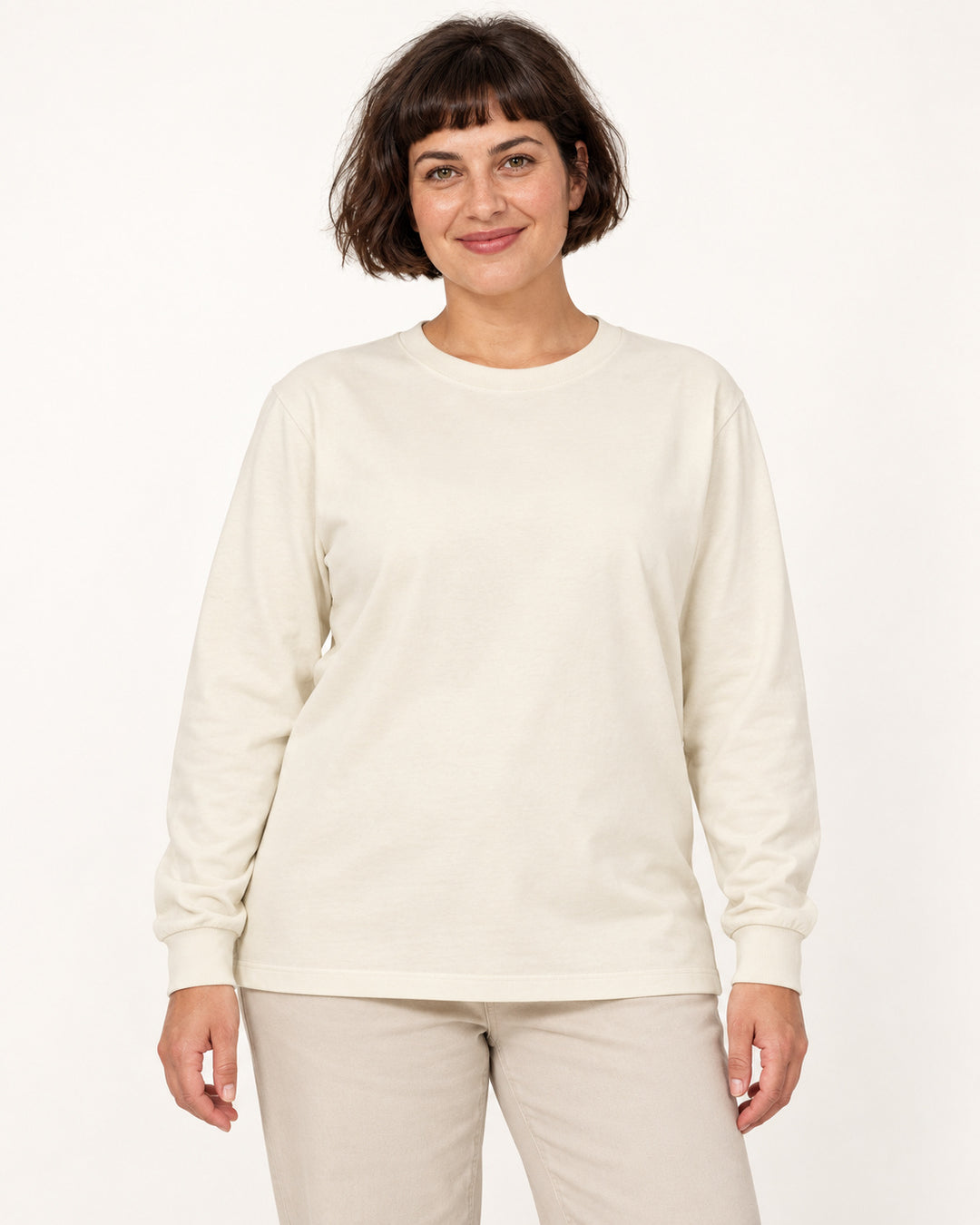 Sitztgut Damen-Langarmshirt aus Baumwolle, 240 g/m² – Natur – Vorderansicht