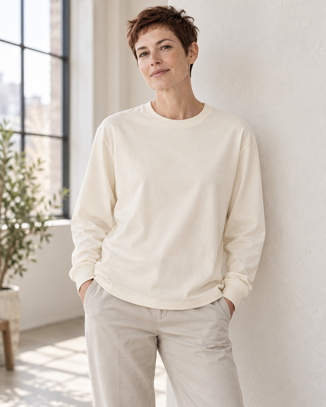 Sitztgut Damen-Langarmshirt aus Baumwolle, 240 g/m² – Natur – Lifestyle 2