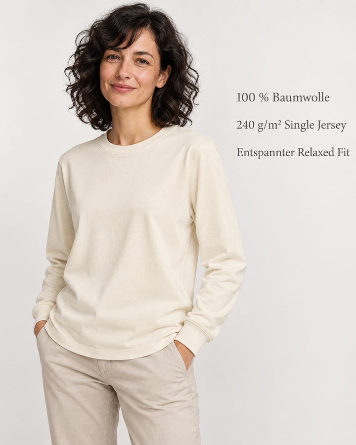 Sitztgut Damen-Langarmshirt aus Baumwolle, 240 g/m² – Natur – Produktvorteile