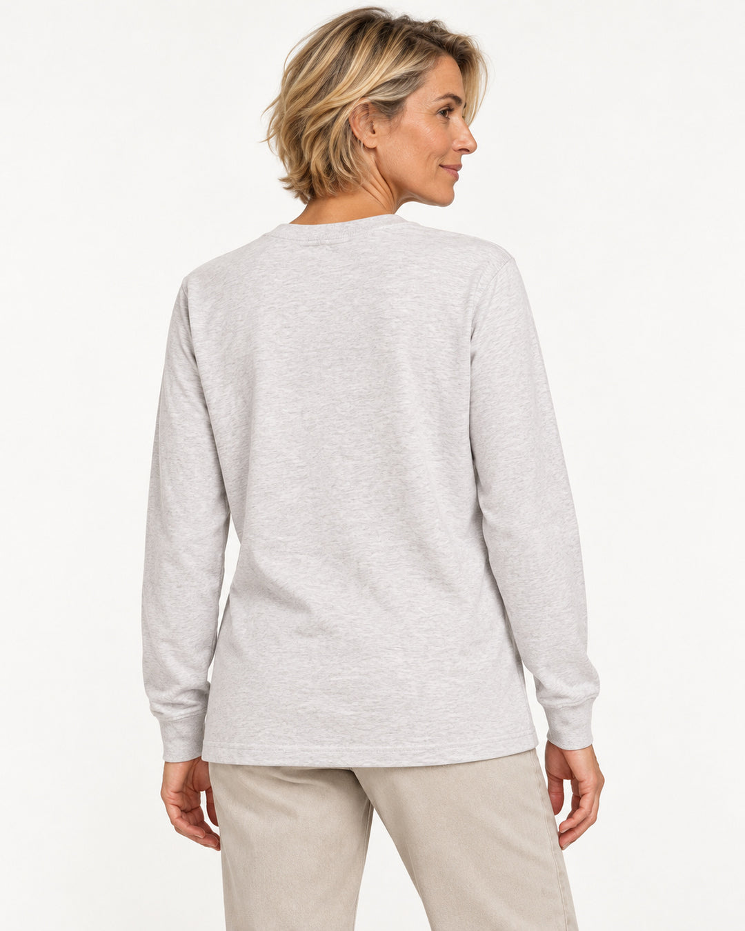 Sitztgut Damen-Langarmshirt aus Baumwolle, 240 g/m² – Hellgrau meliert (Cool Heather Grey) – Rückenansicht