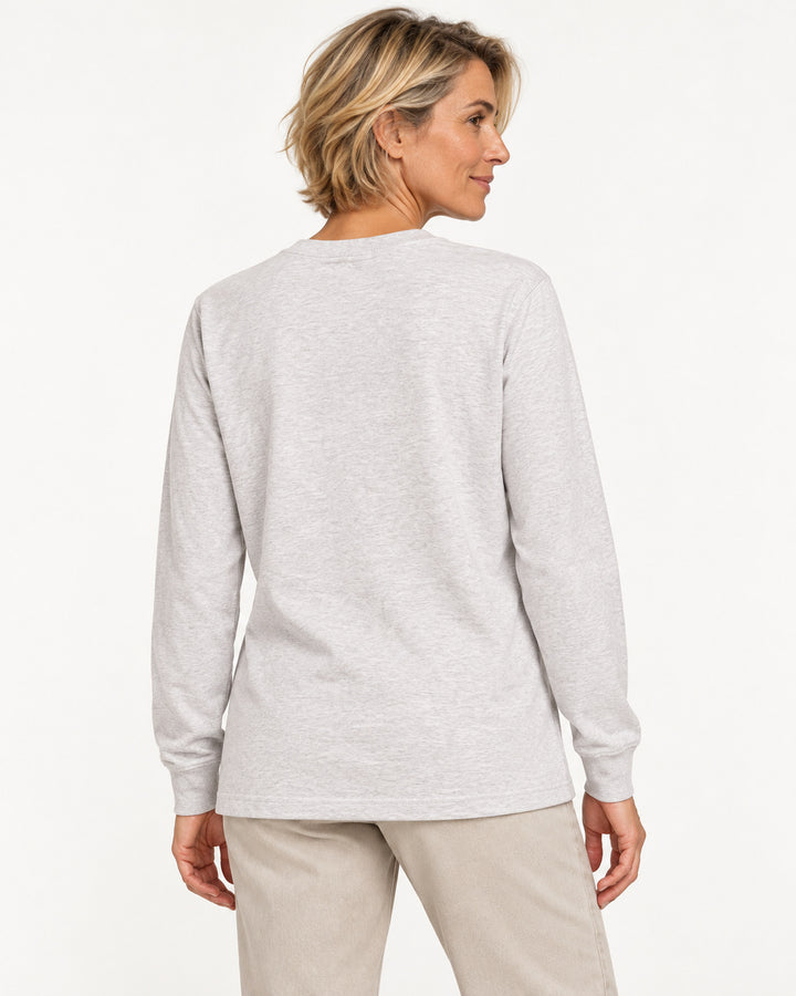 Sitztgut Damen-Langarmshirt aus Baumwolle, 240 g/m² – Hellgrau meliert (Cool Heather Grey) – Rückenansicht