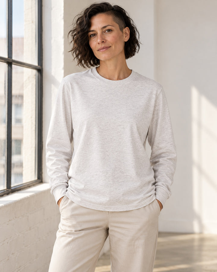 Sitztgut Damen-Langarmshirt aus Baumwolle, 240 g/m² – Hellgrau meliert (Cool Heather Grey) – Lifestyle 2