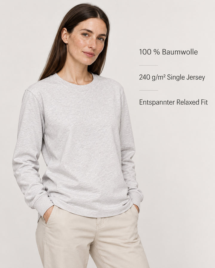 Sitztgut Damen-Langarmshirt aus Baumwolle, 240 g/m² – Hellgrau meliert (Cool Heather Grey) – Produktvorteile