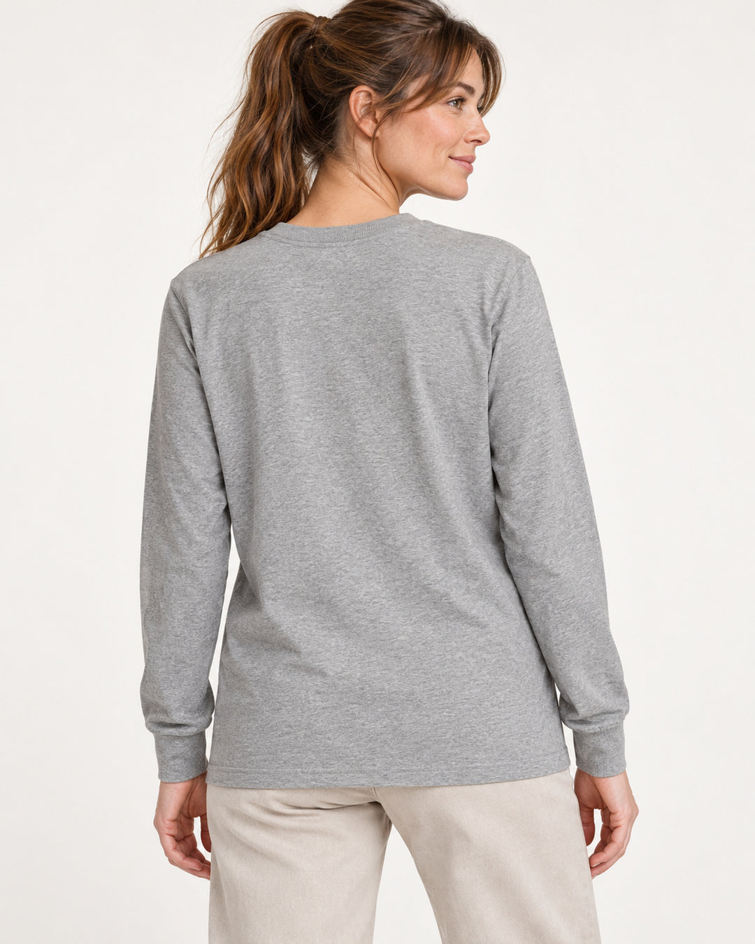 Sitztgut Damen-Langarmshirt aus Baumwolle, 240 g/m² – Grau meliert (Heather Grey) – Rückenansicht
