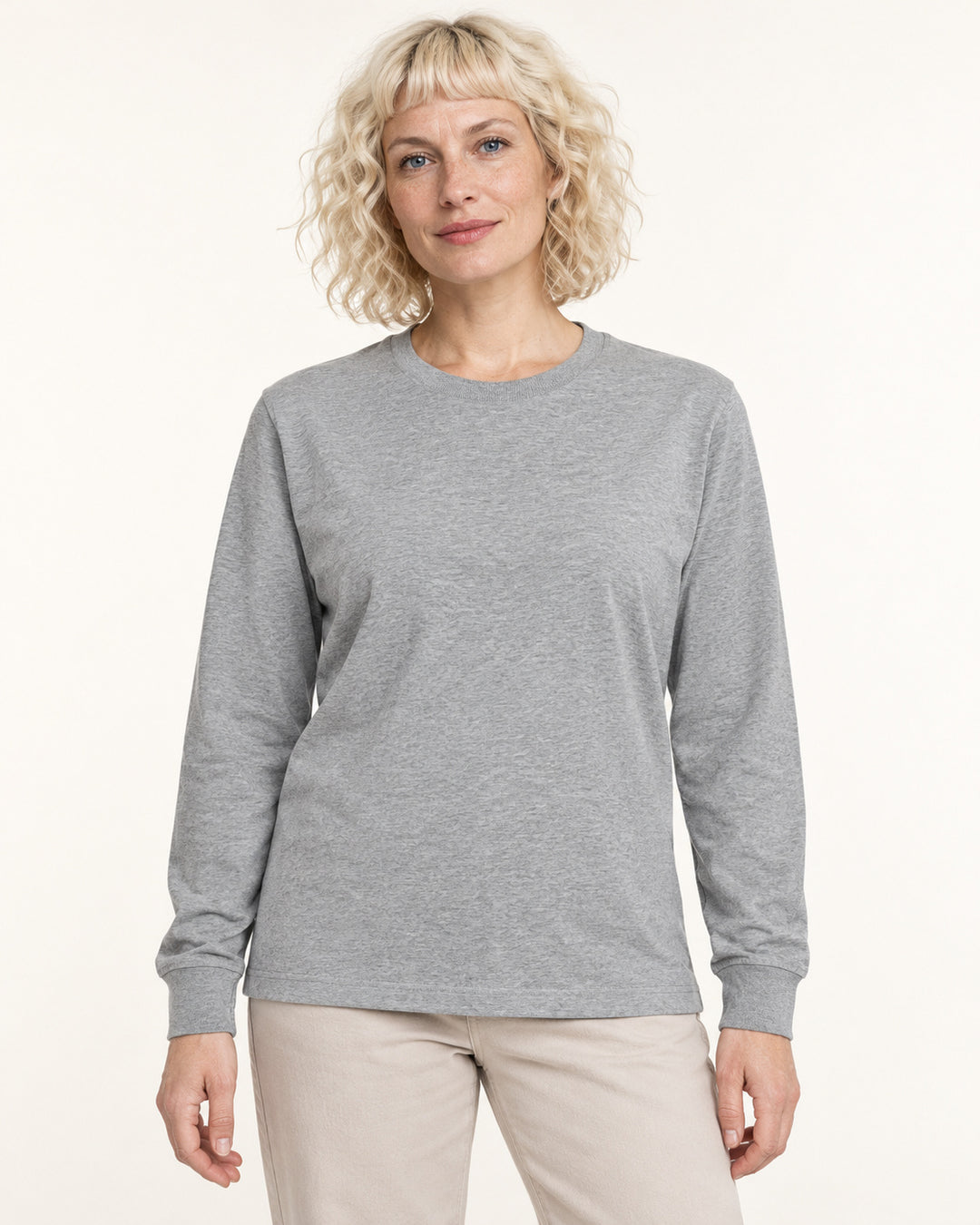 Sitztgut Damen-Langarmshirt aus Baumwolle, 240 g/m² – Grau meliert (Heather Grey) – Vorderansicht