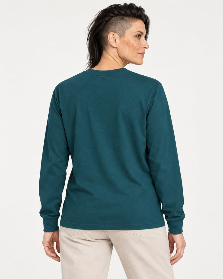 Sitztgut Damen-Langarmshirt aus Baumwolle, 240 g/m² – Petrol – Rückenansicht