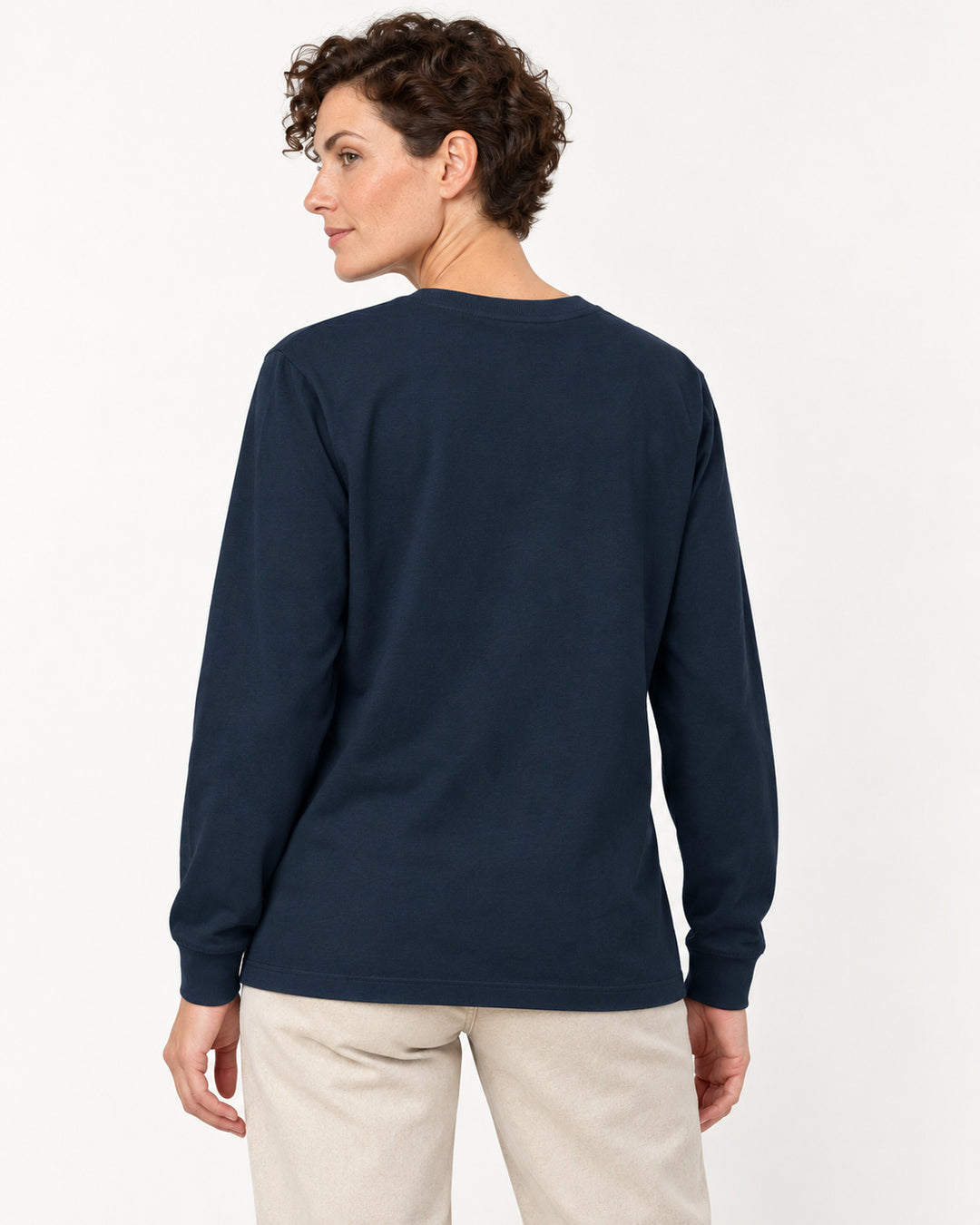Sitztgut Damen-Langarmshirt aus Baumwolle, 240 g/m² – Marineblau – Rückenansicht