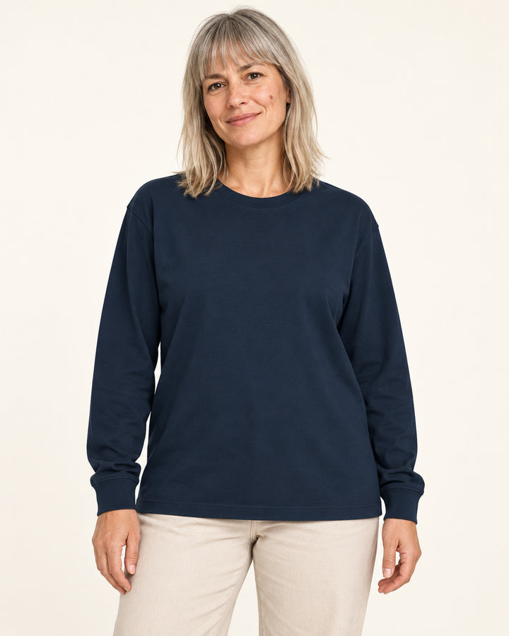 Sitztgut Damen-Langarmshirt aus Baumwolle, 240 g/m² – Marineblau – Vorderansicht
