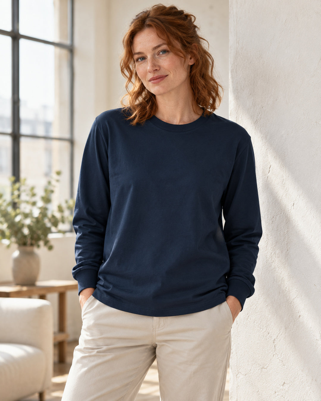 Sitztgut Damen-Langarmshirt aus Baumwolle, 240 g/m² – Marineblau – Lifestyle 2