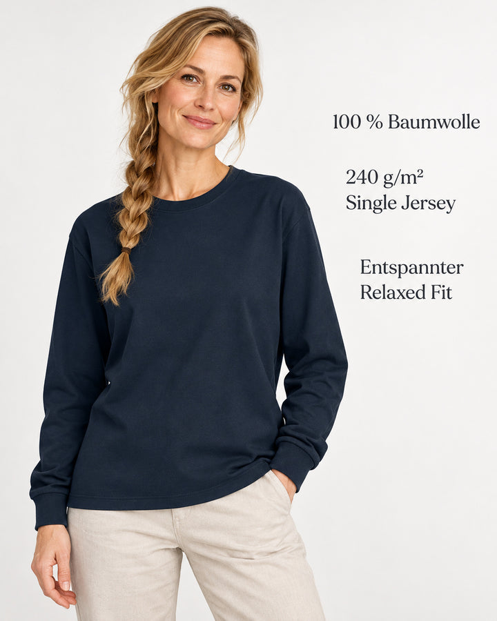 Sitztgut Damen-Langarmshirt aus Baumwolle, 240 g/m² – Marineblau – Produktvorteile