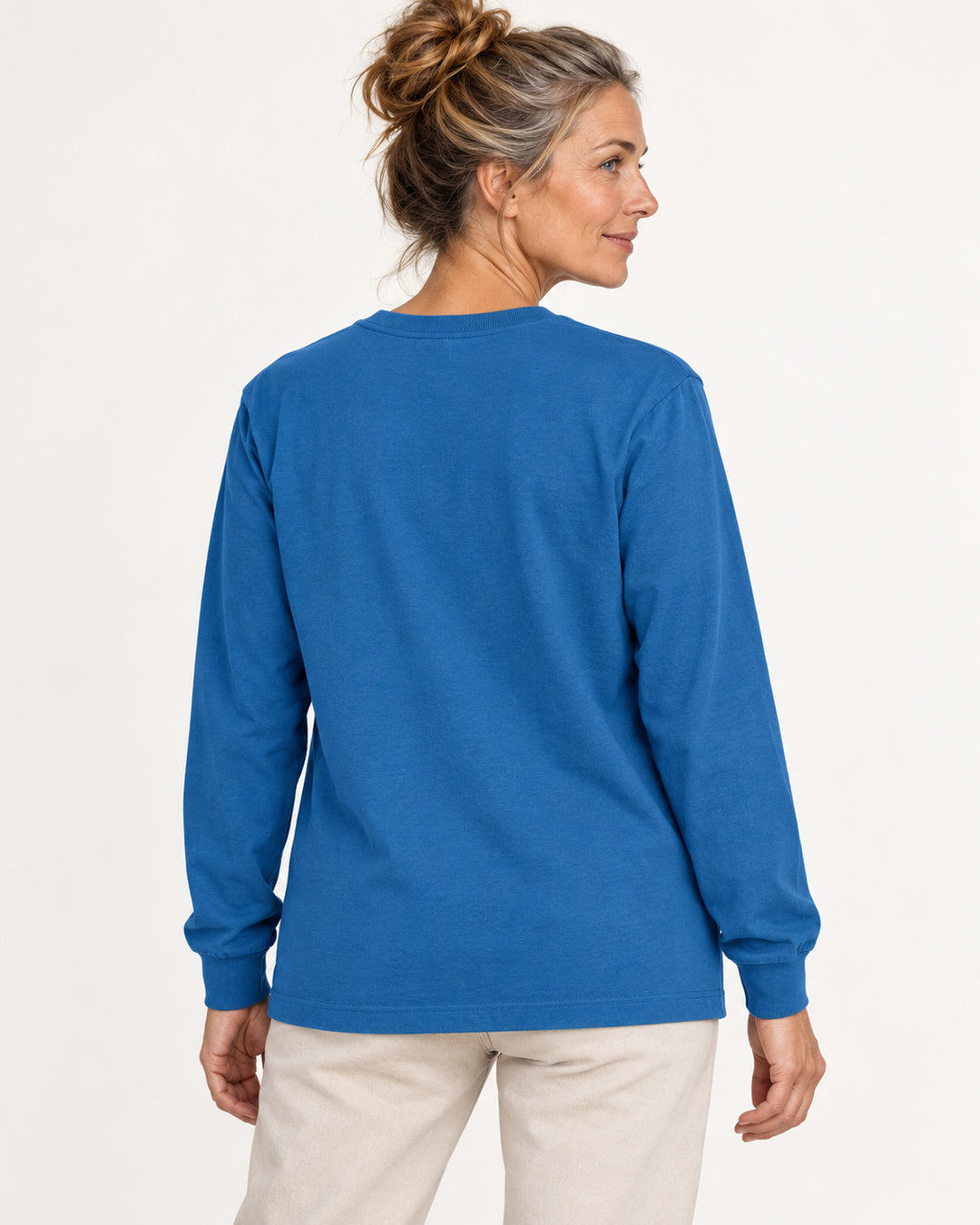 Sitztgut Damen-Langarmshirt aus Baumwolle, 240 g/m² – Blau (Mindful Blue) – Rückenansicht