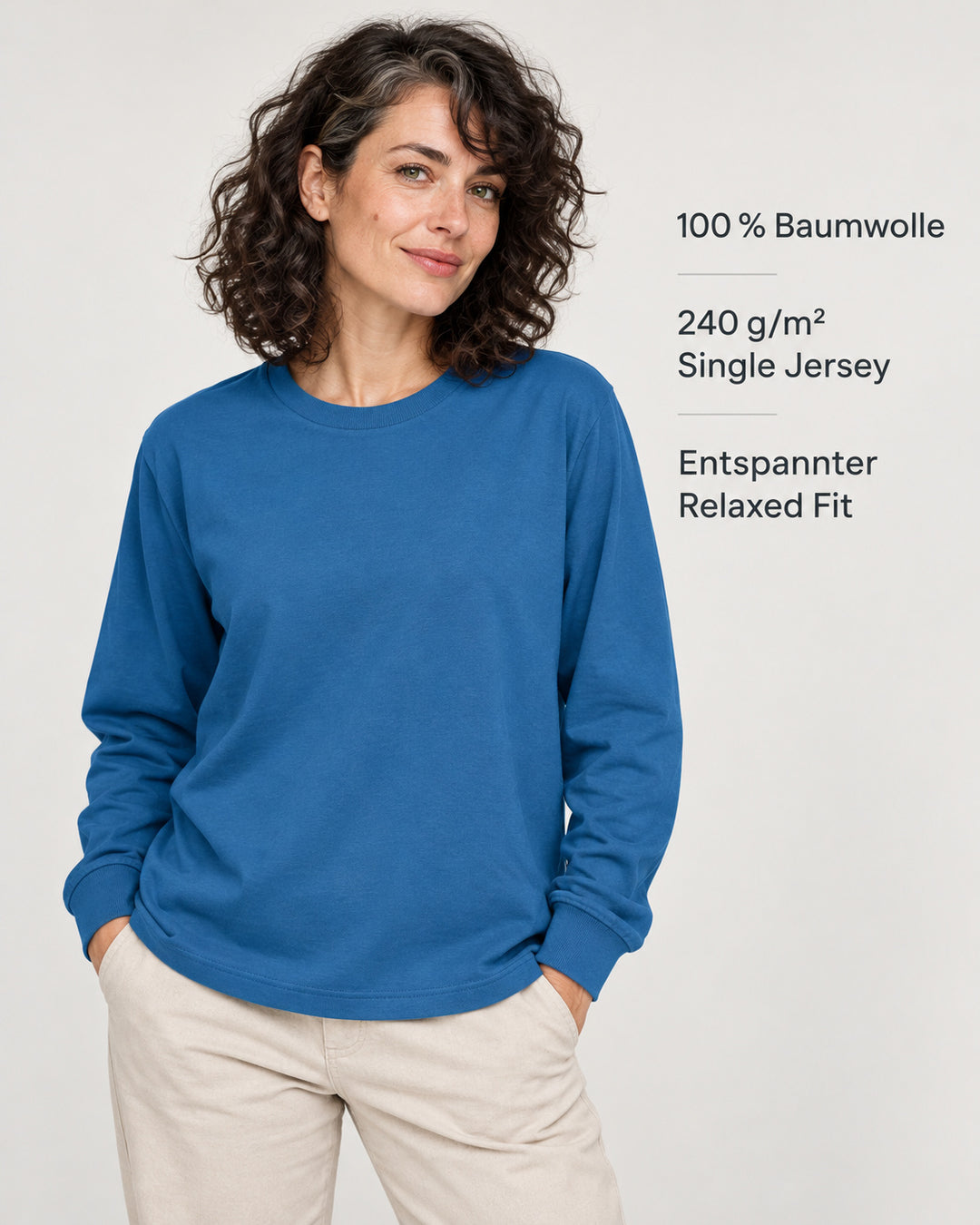 Sitztgut Damen-Langarmshirt aus Baumwolle, 240 g/m² – Blau (Mindful Blue) – Produktvorteile