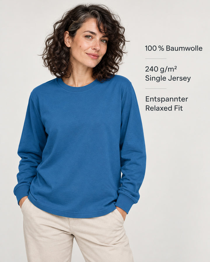 Sitztgut Damen-Langarmshirt aus Baumwolle, 240 g/m² – Blau (Mindful Blue) – Produktvorteile
