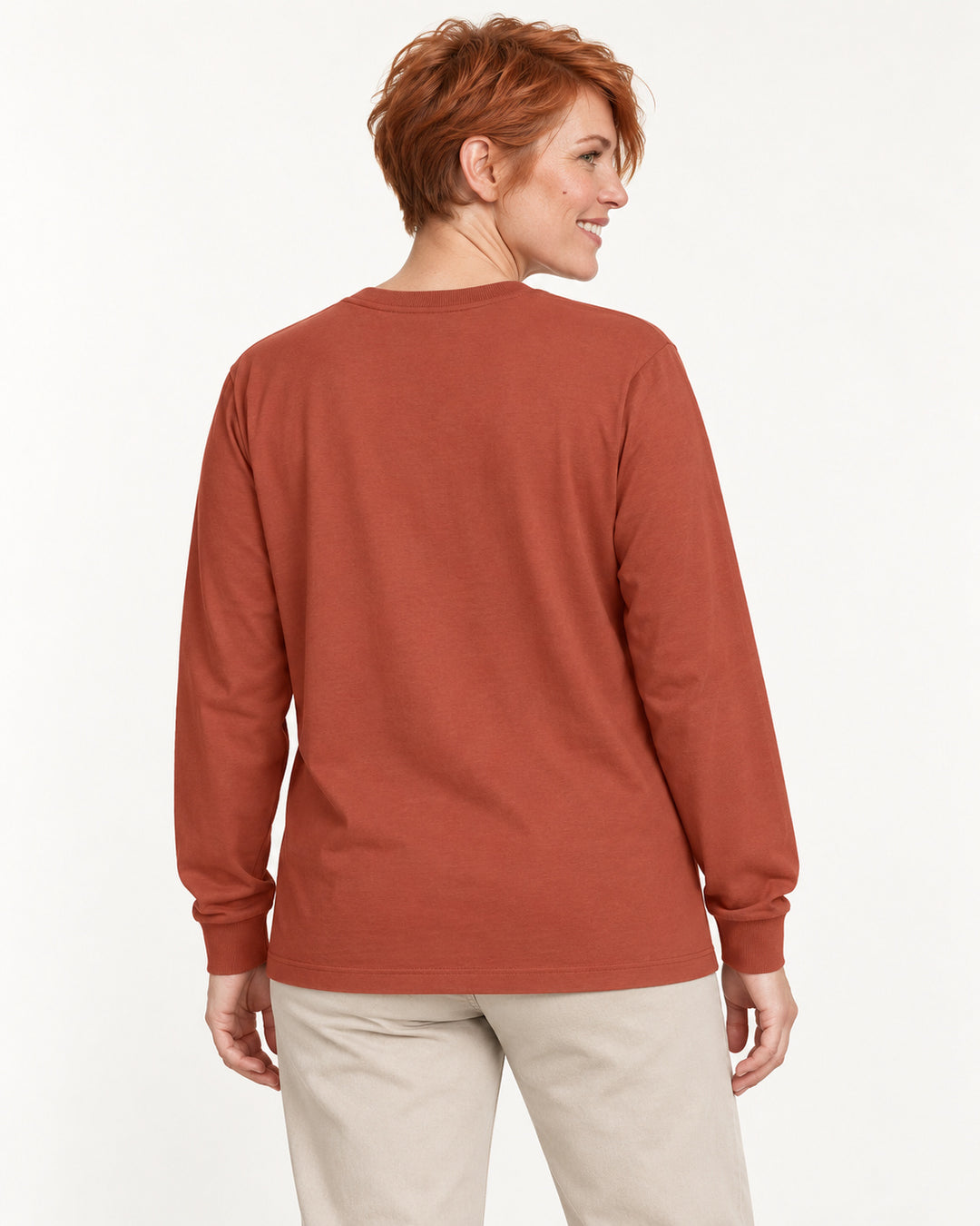 Sitztgut Damen-Langarmshirt aus Baumwolle, 240 g/m² – Braun – Rückenansicht
