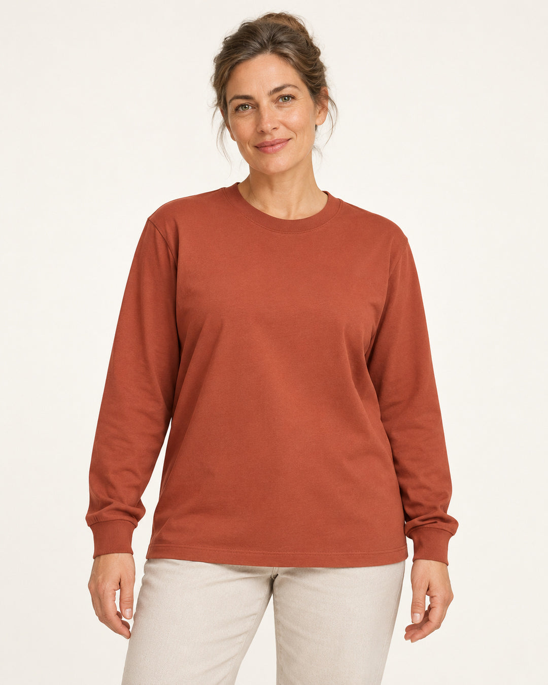 Sitztgut Damen-Langarmshirt aus Baumwolle, 240 g/m² – Braun – Vorderansicht