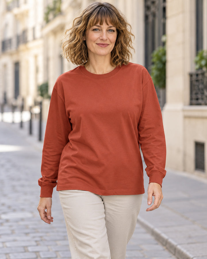 Sitztgut Damen-Langarmshirt aus Baumwolle, 240 g/m² – Braun – Lifestyle 1