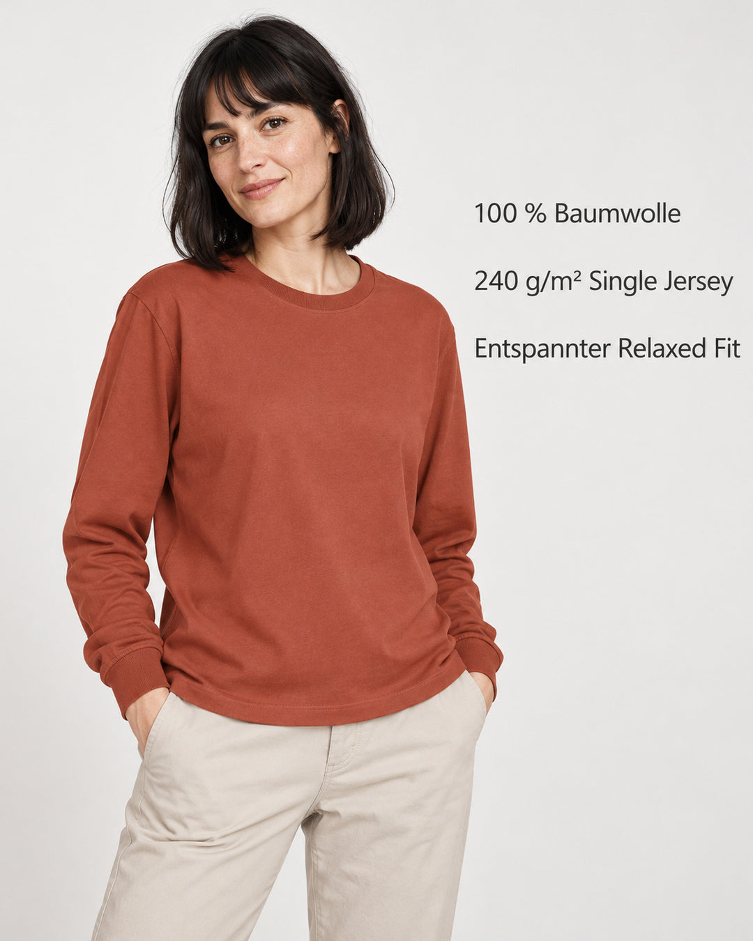 Sitztgut Damen-Langarmshirt aus Baumwolle, 240 g/m² – Braun – Produktvorteile