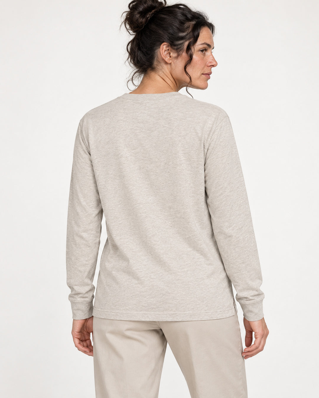Sitztgut Damen-Langarmshirt aus Baumwolle, 240 g/m² – Beige meliert (Heather Haze) – Rückenansicht