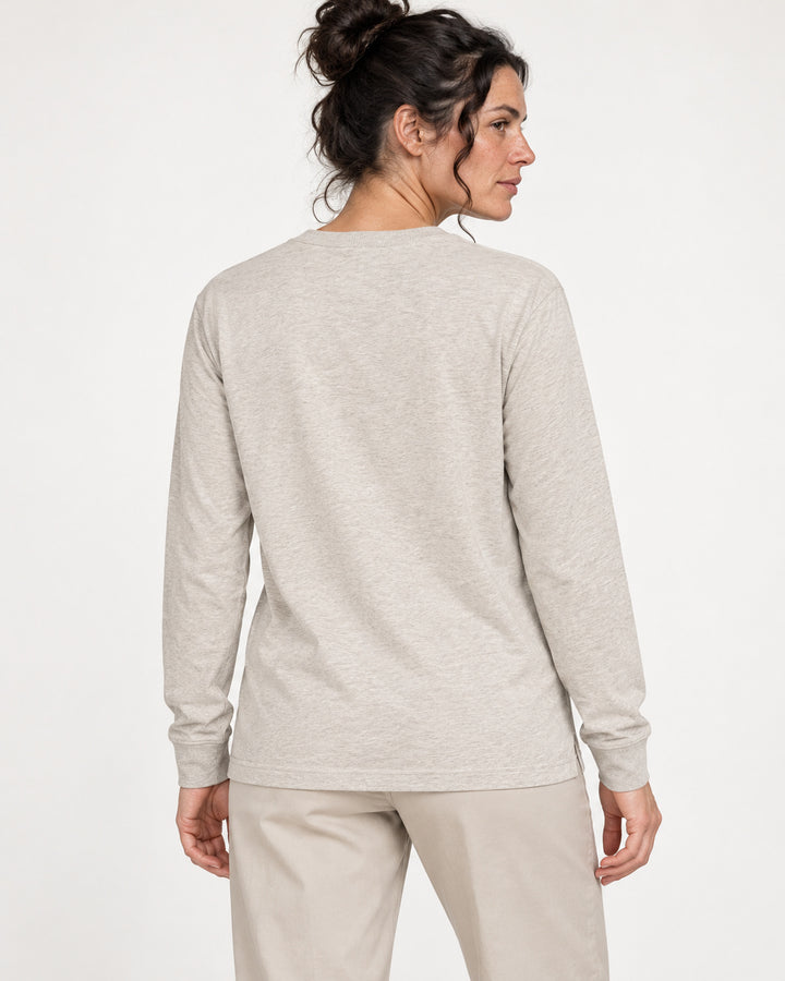 Sitztgut Damen-Langarmshirt aus Baumwolle, 240 g/m² – Beige meliert (Heather Haze) – Rückenansicht