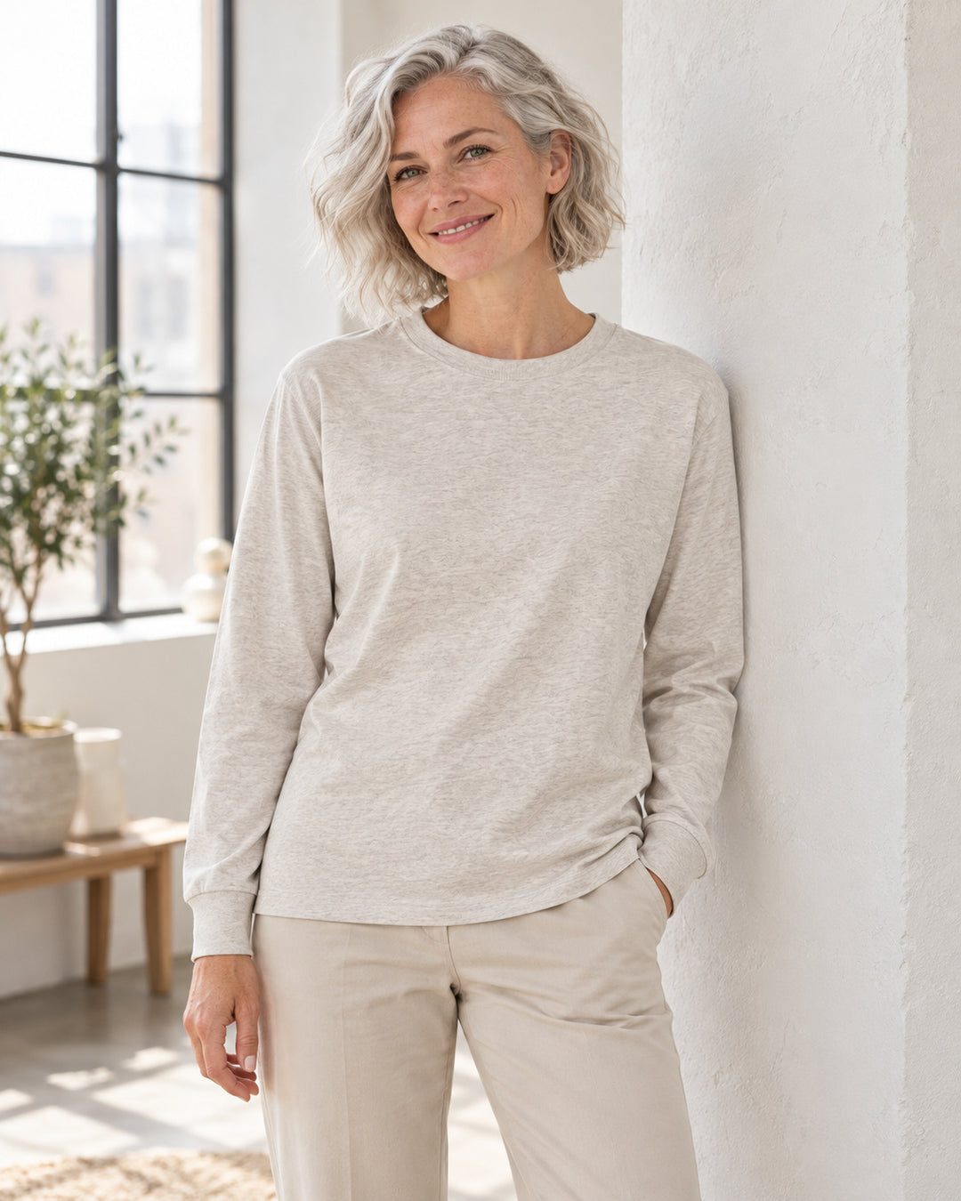 Sitztgut Damen-Langarmshirt aus Baumwolle, 240 g/m² – Beige meliert (Heather Haze) – Lifestyle 2