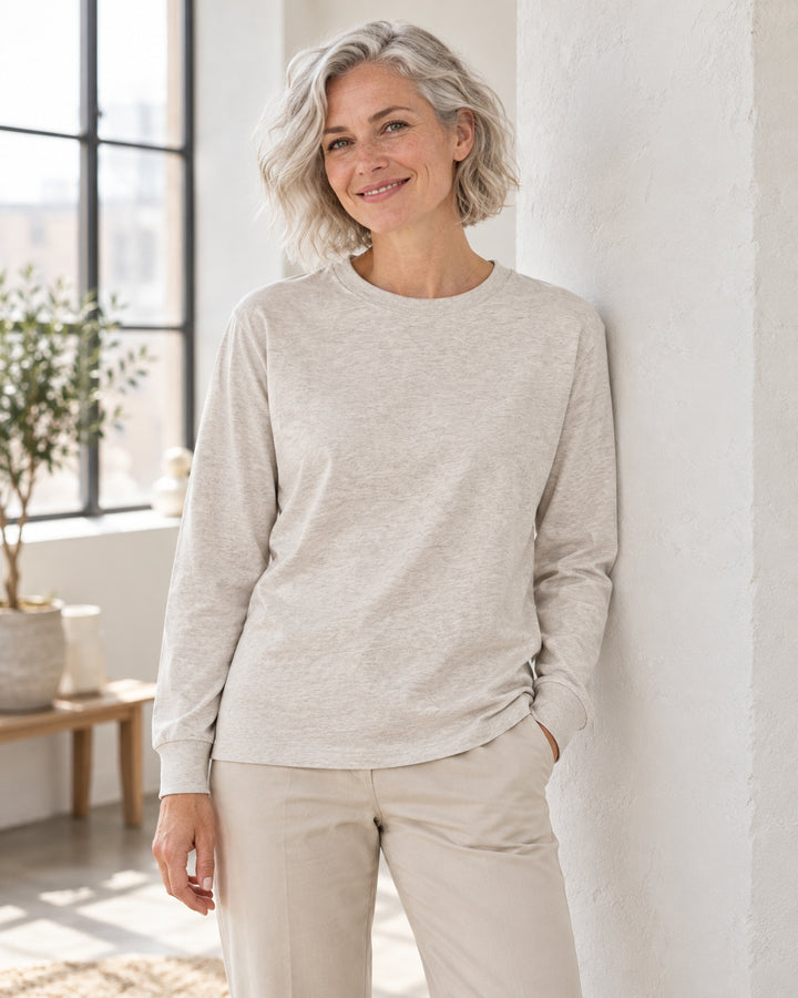 Sitztgut Damen-Langarmshirt aus Baumwolle, 240 g/m² – Beige meliert (Heather Haze) – Lifestyle 2