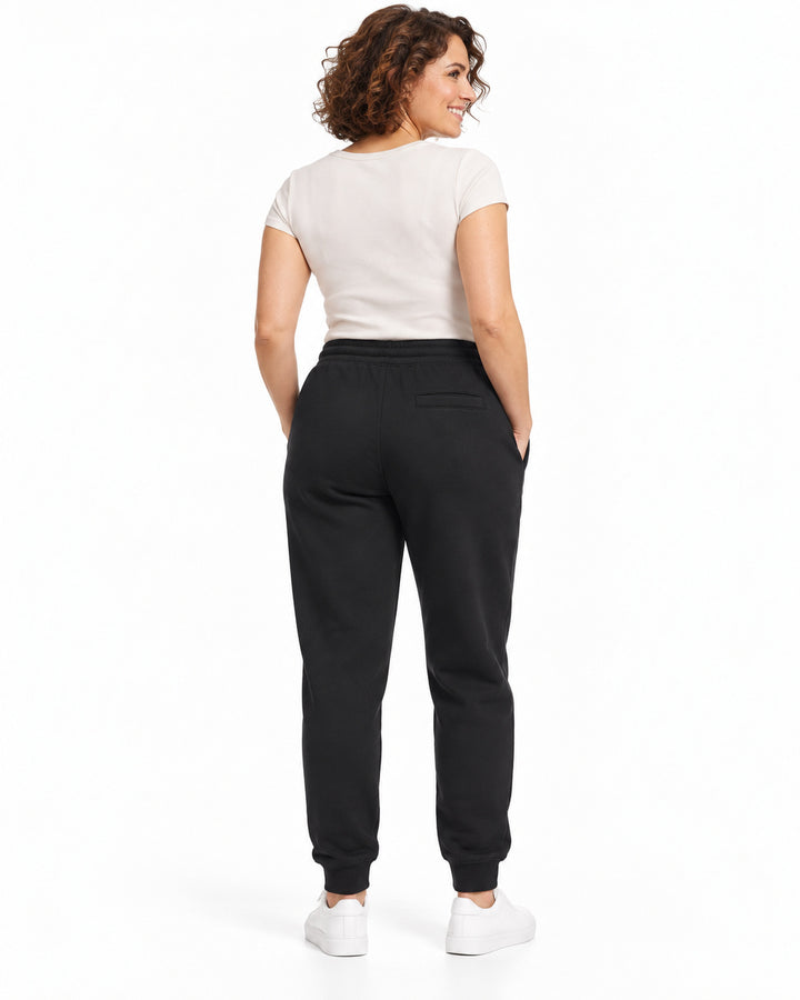 Sitztgut Damen-Jogginghose aus Baumwolle mit Rippbündchen – Schwarz – Rückenansicht
