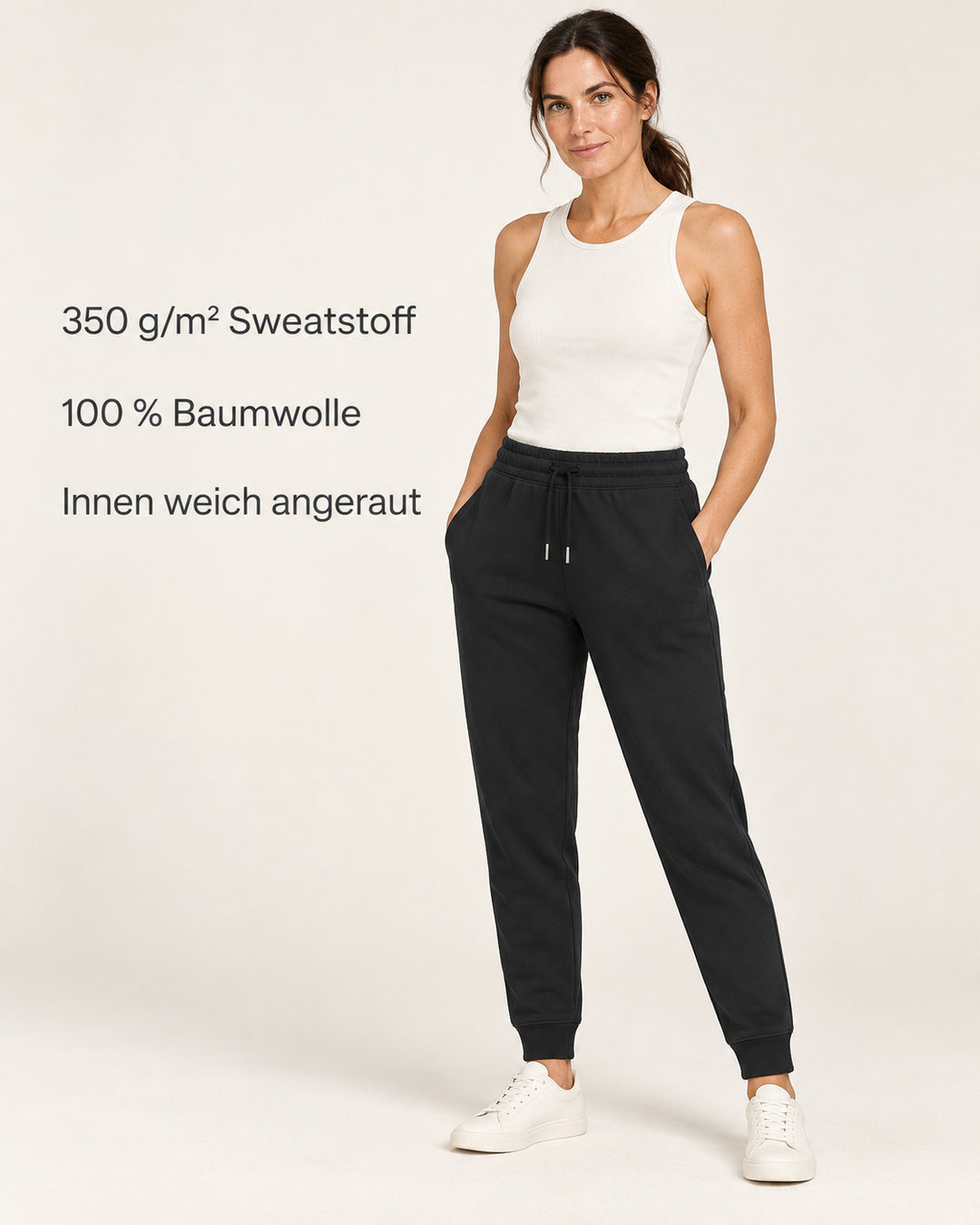 Sitztgut Damen-Jogginghose aus Baumwolle mit Rippbündchen – Schwarz – Produktvorteile