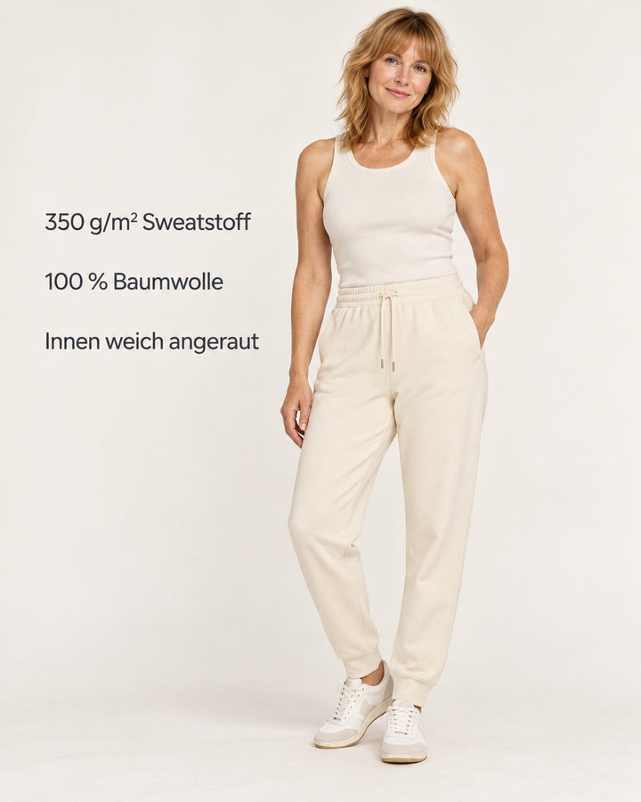 Sitztgut Damen-Jogginghose aus Baumwolle mit Rippbündchen – Natur – Produktvorteile