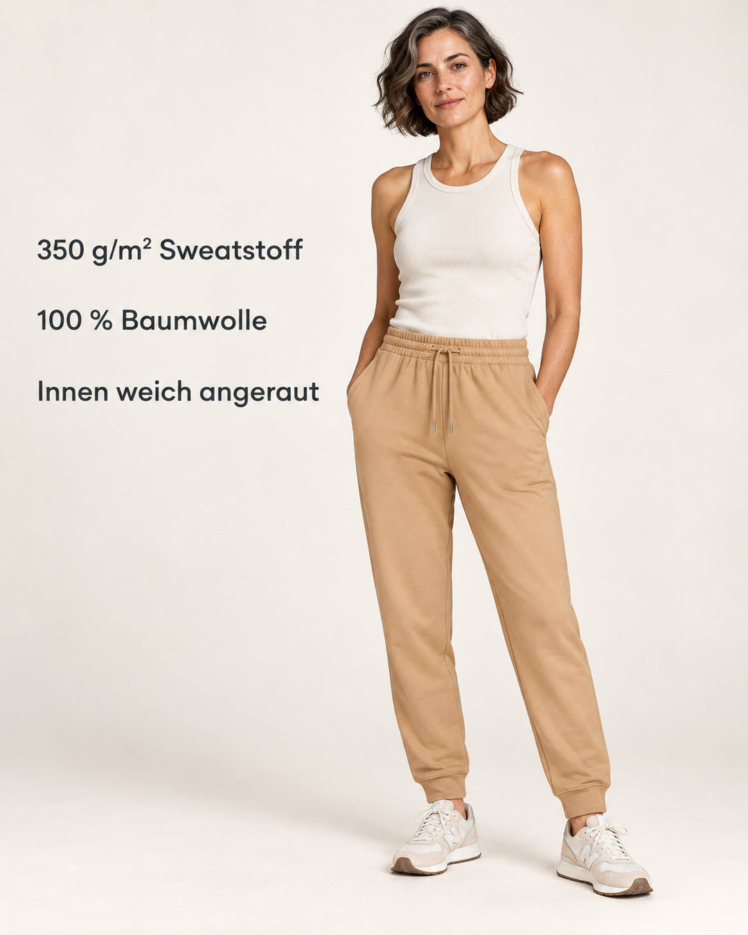 Sitztgut Damen-Jogginghose aus Baumwolle mit Rippbündchen – Latte – Produktvorteile